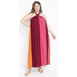 LANE BRYANT Halter Colorblock Maxi Dress in Anemone Bright Stretch 26-28 NWT